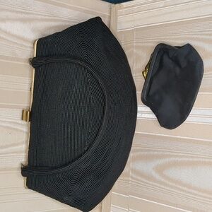 Vintage 60s Dress Bag Korday Black Corded Women's Cocktail Purse MCM